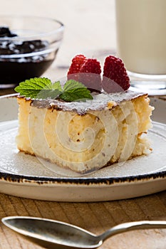 Baked rice pudding with raspberry