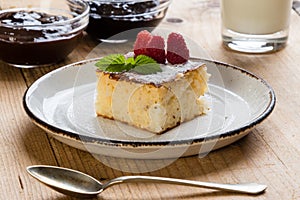 Baked rice pudding with raspberry