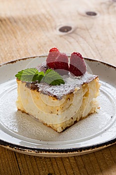 Baked rice pudding with raspberry