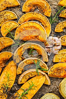 Baked roasted grilled orange pumpkin butternut squash and sweet potato