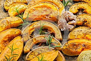 Baked roasted grilled orange pumpkin butternut squash and sweet potato