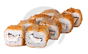 Baked rolls with mayonnaise, cheese, onions, salmon, tuna, smoked eel and shrimp