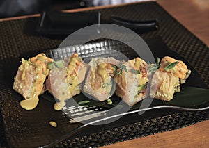 Baked rolls on table in a restaurant