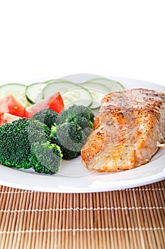 Baked Salmon and Broccoli Low Angle