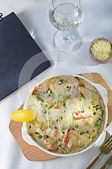 Baked Salmon Fillet in Creamy Sauce with Vegetables, Fish Pie, Casserole