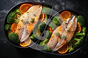 Baked Salmon Fillet, Red Fish Steak, Roasted Seafood Steak, Abstract Generative AI Illustration