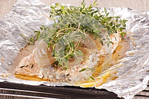 Baked salmon fillet with thyme