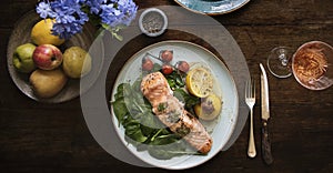 Baked salmon food photography recipe idea