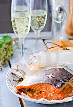 The baked salmon in parchment