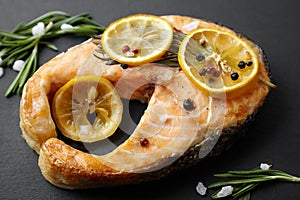 Baked salmon steak, appetite prepared fish