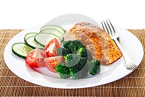 Baked Salmon with Vegetables and Fork
