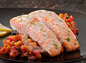 Baked salmon with vegetables ratatouille