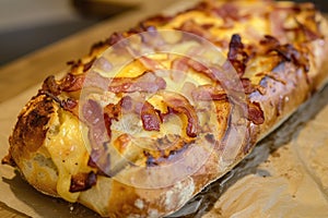 Baked sandwich with bacon and cheese