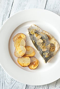 Baked sea bass with capers