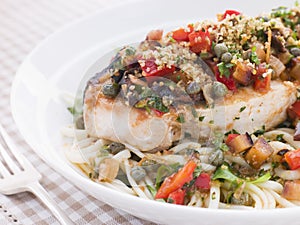 Baked Sicilian Swordfish with Linguine photo