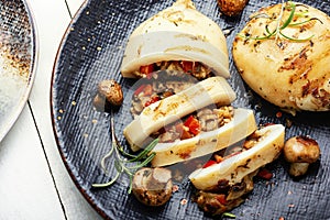 Baked squid, stuffed calamari