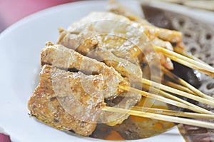 Baked stringed meat, beef satay indonesia food