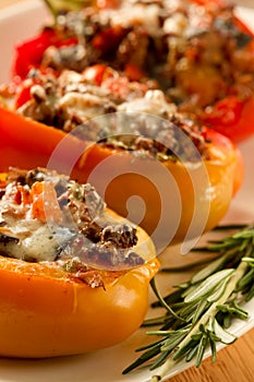 Baked stuffed red bell pepper