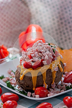 Baked and stuffed sweet potato photo