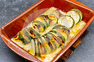 Baked Stuffed zucchini with cheese and turkey ham