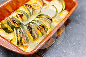 Baked Stuffed zucchini with cheese and turkey ham