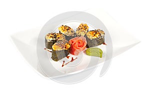 Baked sushi on a plate