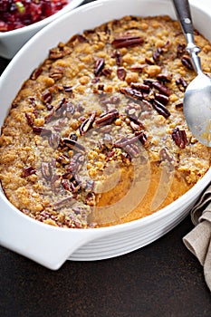 Sweet potato casserole with pecan topping photo