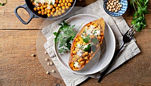 baked sweet potato with chickpeas