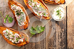 Baked sweet potato with cream