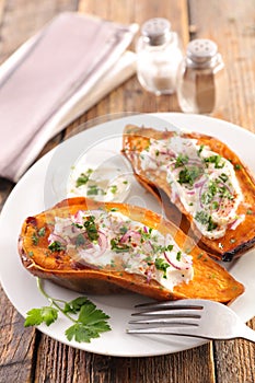 Baked sweet potato with cream