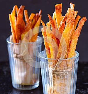 Baked sweet potato and potato chips appetizer