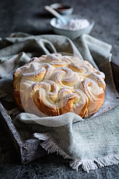 Baked sweet pull apart rose shaped roll pastry