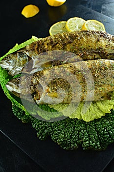 Baked Trout with Herbs, Lemon, and Steamed Kale
