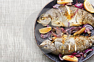 Baked trout with lemon,fish dish