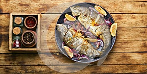 Baked trout with lemon,fish dish