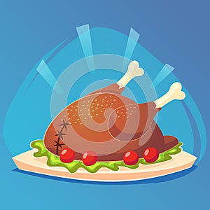 Baked turkey for Thanksgiving Day. Traditional food game icon, cartoon food or web site design, mobile app Vector illustration