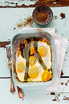 Baked vegetables and eggs