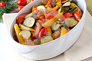 Baked vegetables served in the baking dish