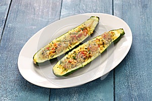 Baked vegetarian zucchini boats