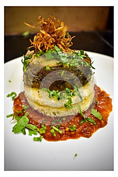 baked vetki with bread and tomato