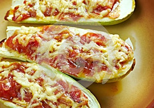 Baked zucchini boats and minced photo