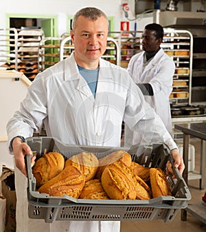 Baker carrying box with baked bread