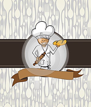 Baker chef cartoon menu badge