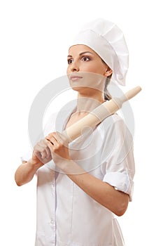 Baker / Chef woman holding baking rolling pin