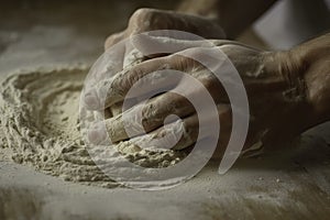 Baker hands kneading dough