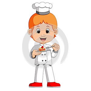 Baker holding a tray with a cupcake