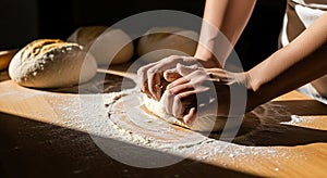 Baker Kneading Dough, Fresh Bread Making, Artisan Baking Process