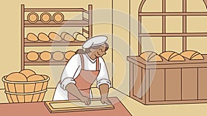 Baker kneading dough for fresh bread in a traditional bakery setting, vector design Generative AI