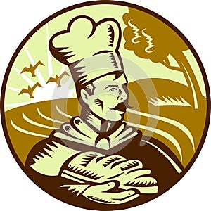 Baker loaf of bread with farm