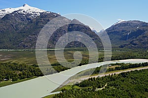 Baker River valley, a glacial river in Southern Chileâ€™s Patagonia